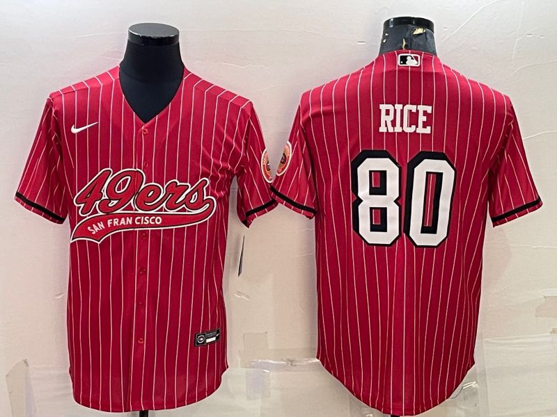 Men San Francisco 49ers 80 Rice Red stripe 2022 Nike Co branded NFL Jerseys